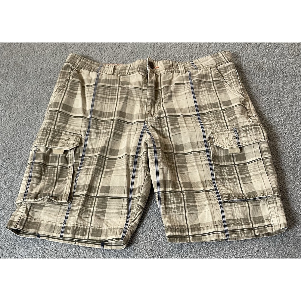 Lazer Utility Plaid Cargo Shorts Men's Sz 36 Beige Pockets Outdoor Classic